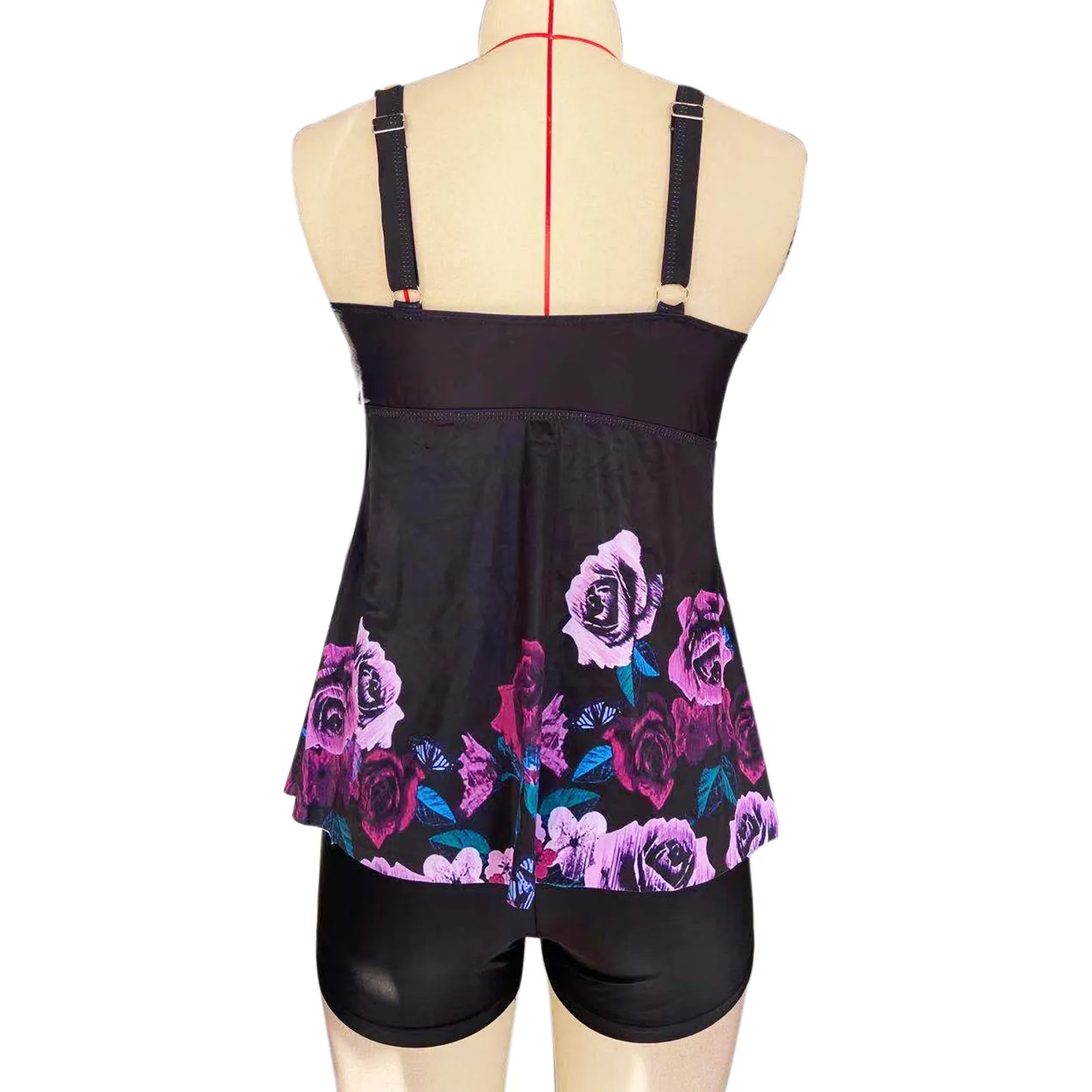

Summer Flowers Swimwear Flower Print Open Back Swimdress and Shorts Large Size Swimsuit Women Tankini Beach Wear Bathing biquini