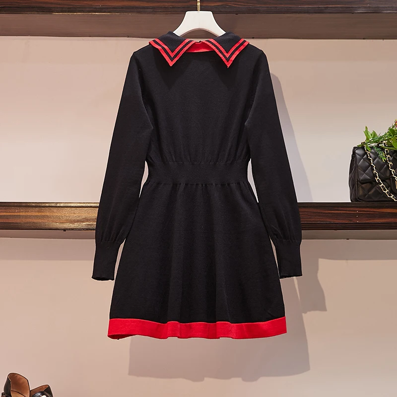 

Women Spring and Autumn Dress Bow New Knitted Temperament Mini A-Line Sexy Sweet Long Sleeve Vestidos Female