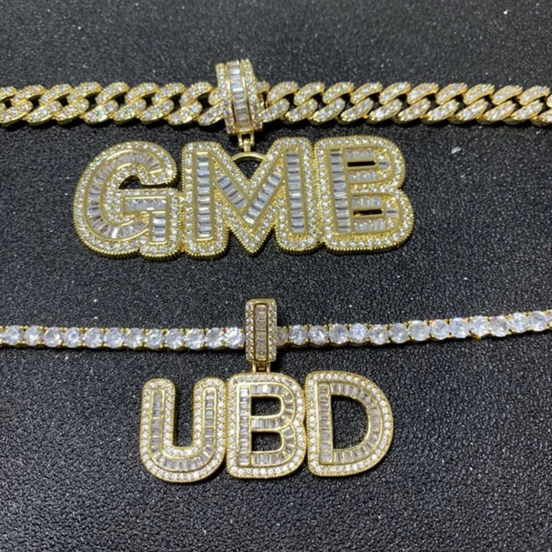 Пользовательские буквы Имя Подвески хип-хоп CZ кубический цирконий проложенный