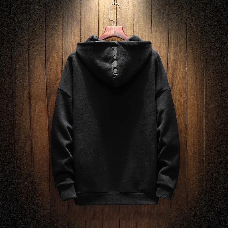 

Fashion Black Zipper Sweatshirt Men Autumn Long Sleeve Pullover Hoodies Tops Shirts Street Casual Loose Shirts Plus Size 5XL