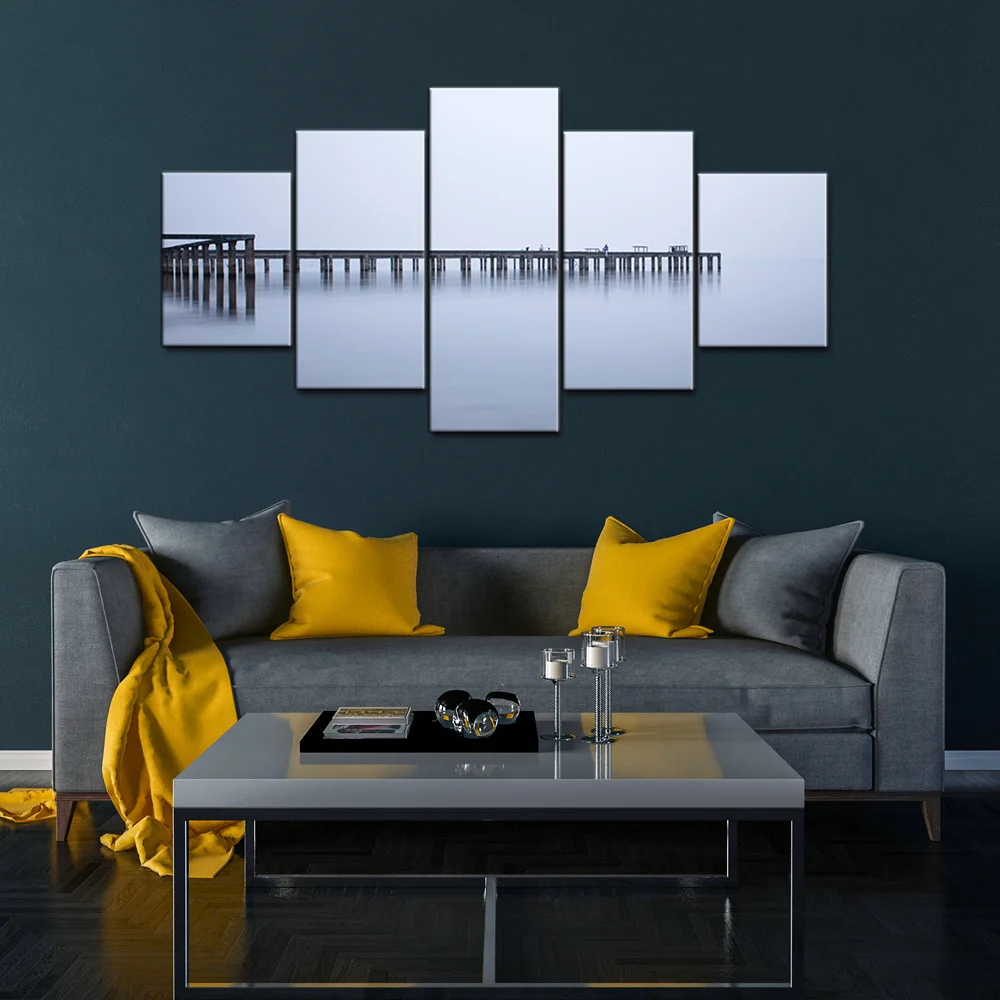 

Landscape Artwork Canvas Painting Living Room Wall Art Wooden Bridge Lake Seascape Picture for Office Home Decor Drop shipping