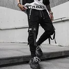 Мужские шаровары в стиле хип-хоп, черные брюки с множеством карманов и лентами, повседневные брюки в стиле хип-хоп, размеры 2XL, 2019