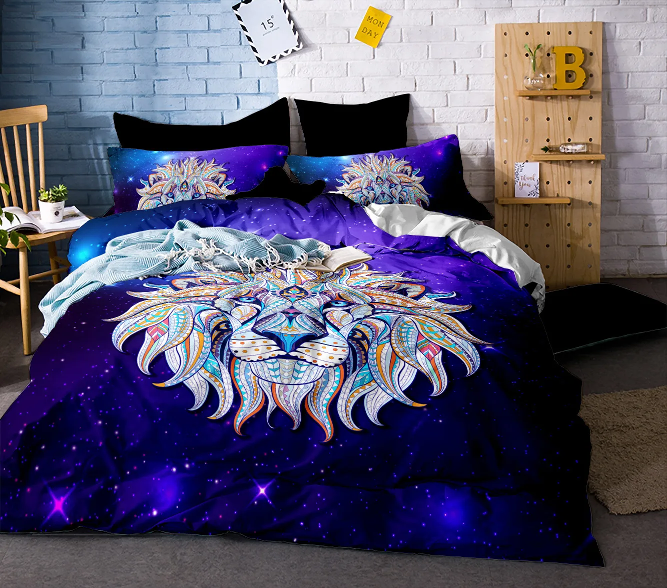 3D Лев Слон Обезьяна фиолетовый звездное небо комплект постельного белья с