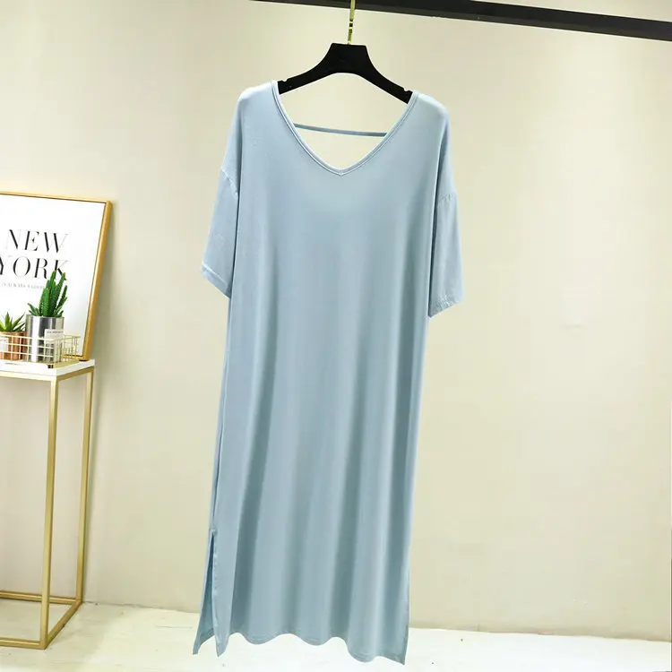 

Sexy Halter Dress Female Spring Summer Nightgowns Slim Back Cross Modal Cotton Short-Sleeved Nightdress Women Loose Nightshirt