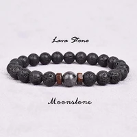 charm natural stone bracelet beads volcanic lava elastic men bracelets on hand women pulsera hombre tibetan moonstone jewelry