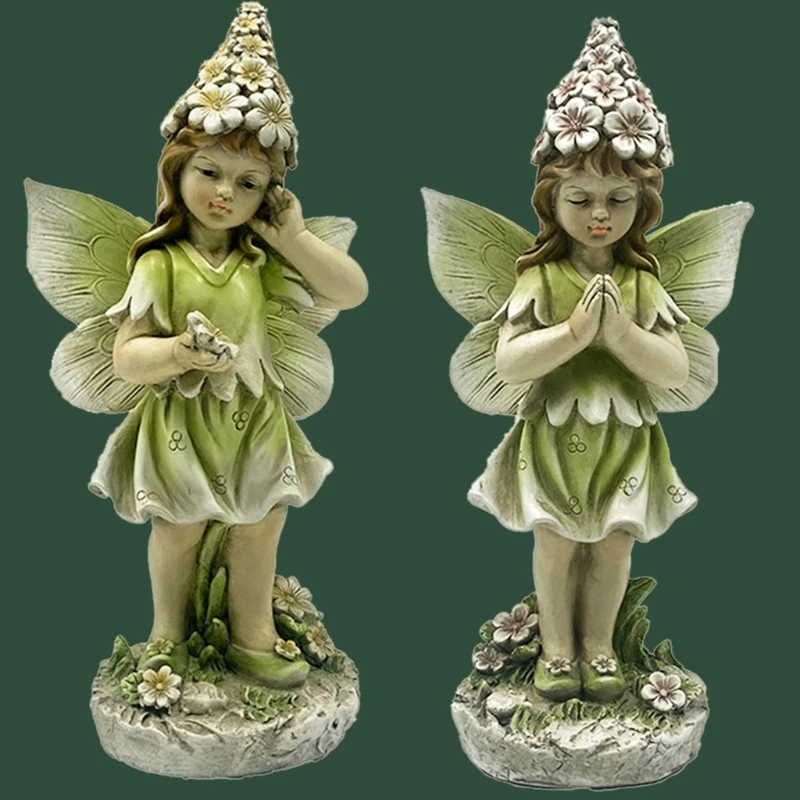 

Cute Little Girl Flower Fairy Statue Garden Ornament Creative Sculpture Outdoor Garden Decor Art Crafts Home Gardening