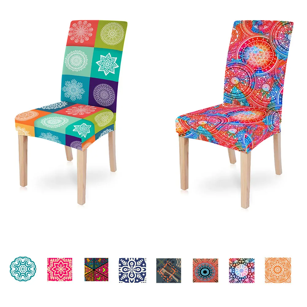 Обеденный чехол для кресла спандекс эластичные пасторальные мандалы с принтом