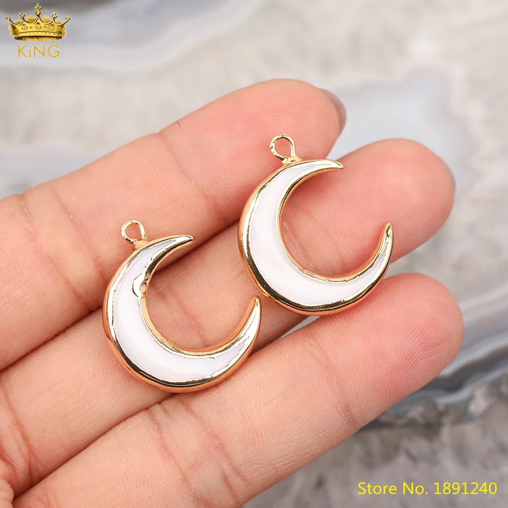 

5Pcs/Lot Natural White Shell Ox Horn Pendant Necklace,Plated Gold Crescent Moon Charms For Women Fashion Jewelry DIY Making