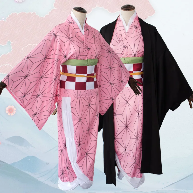 

Anime Demon Slayer Kamado Nezuko Cosplay Costumes Kimetsu no Yaiba Women Pink Kimono Halloween Costumes for Women Uniform Wigs