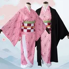 Женский костюм кимоно из аниме рассекающий демонов, костюм для косплея камадо незуко, Розовое Кимоно на Хэллоуин, Униформа, парики