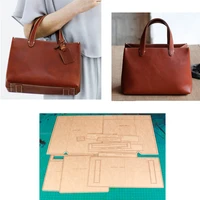 diy leather craft women handbag 500gsm kraft paper die cutting sewing pattern stitch hole english version template 30x25x14cm
