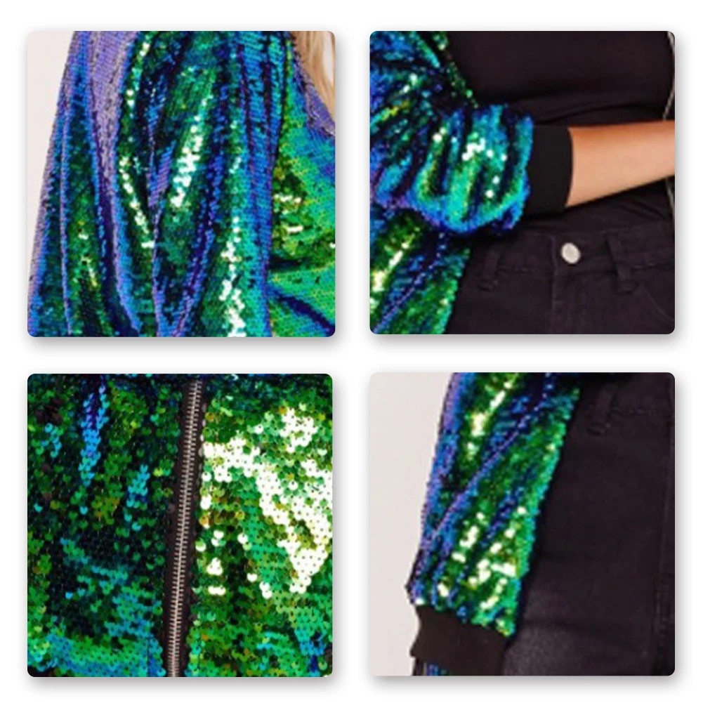 

2021 Women's Jackets Stylish Baseball collar Collar Sequin Autumn Solid Color Streetwear Female Long Sleeve Slim Coat