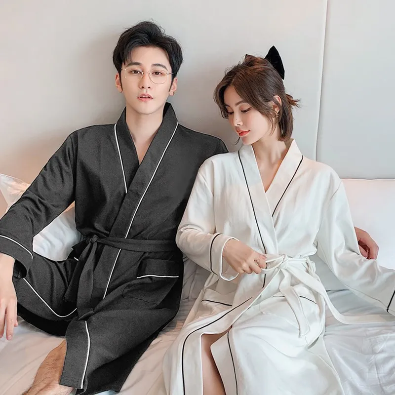 

Ночная рубашка из чистого хлопка, Женский банный халат, однотонный кардиган с поясом, удобная и дышащая Домашняя одежда, осенняя пара