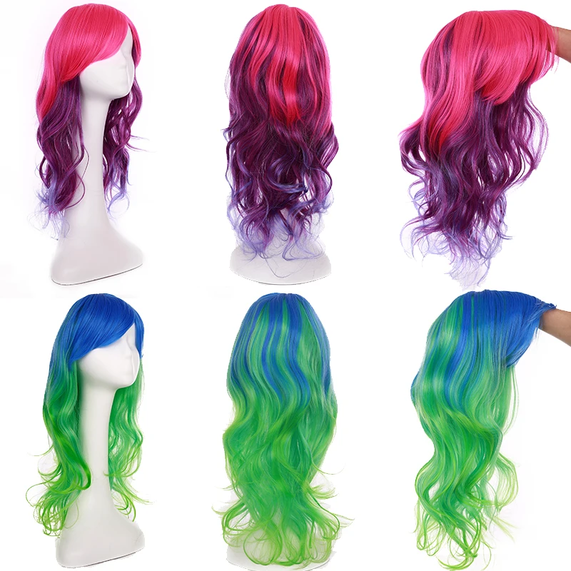 BENIHAIR Long Wavy Synthetic Wigs Cosplay Wig Ombre Pink Purple Blue Green Whtie Hair For Women Party Wedding | Шиньоны и парики