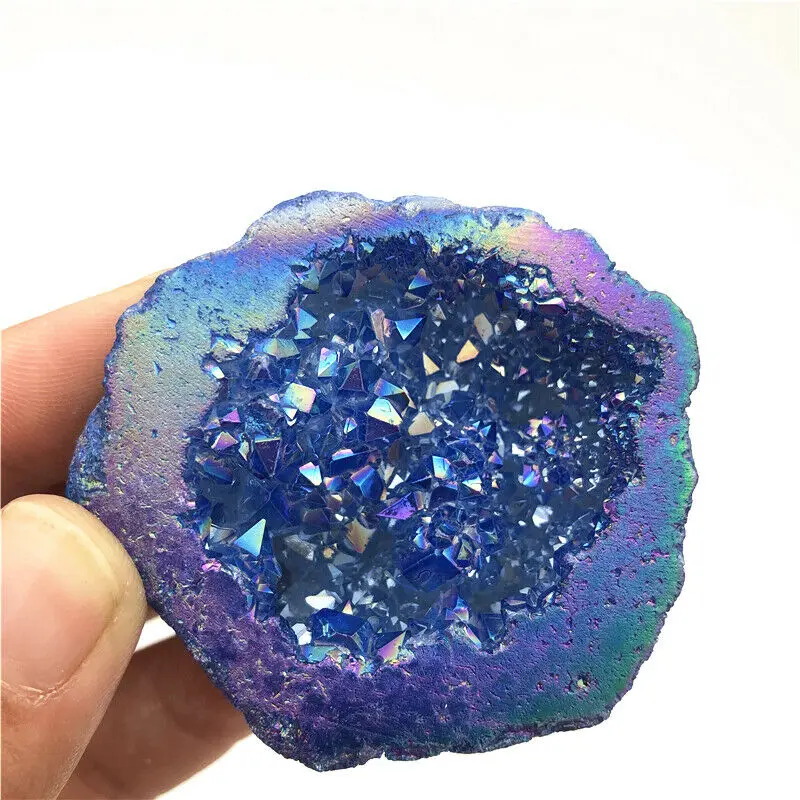 Красивый цвет синий титан аура агат кварцевый кластер хрустальные точки образец
