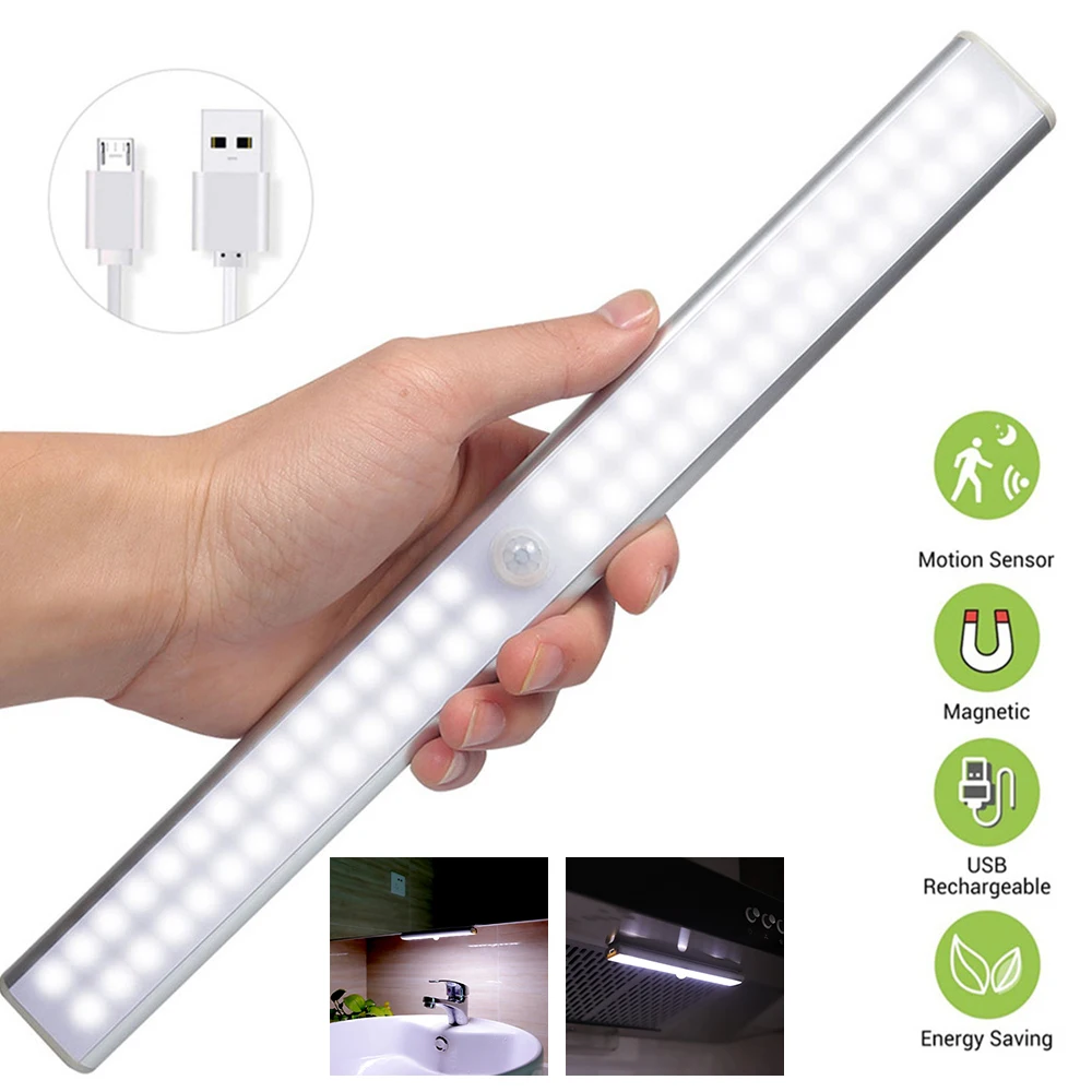 

6 10 24 40 60 LEDs Under Cabinet Night Light Motion Sensor Closet Light Kitchen Bedroom Lighting Wall Lamp With Magnetic Strip