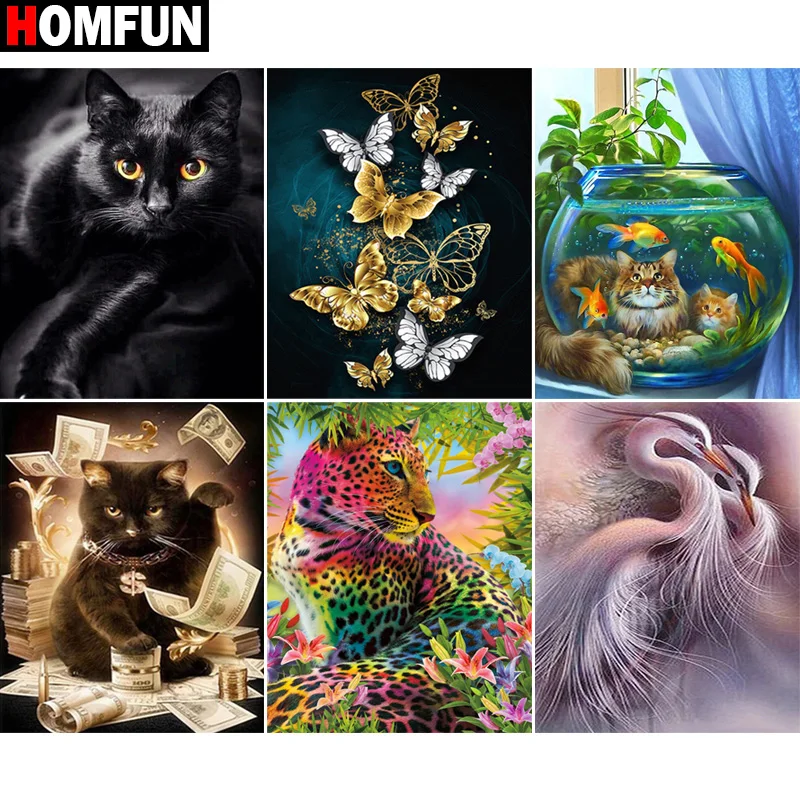 

Алмазная 5D картина HOMFUN «Бабочка, кот, леопард», вышивка из смолы, «сделай сам», ручная работа, вышивка крестиком, подарок