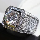 Мужское кольцо, фирменное кольцо серебряного цвета с полным покрытием из микрокристаллов, крупный квадратный Фианит, ювелирные изделия