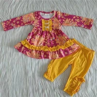 hot sale floral print tunic match mustard leggings set wholesale childrens clothing little girls fashionable clothes