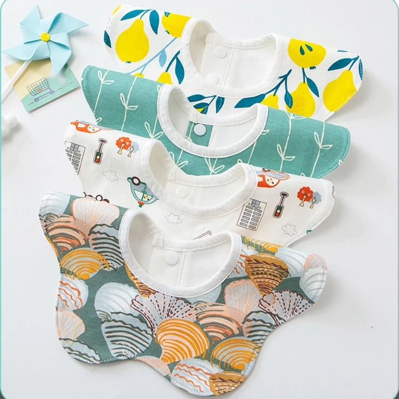 Babero con estampado de dibujos animados para beb&eacute;, toalla de Saliva de algod&oacute;n con p&eacute;talos redondos, delantal transpirable impermeable, pa&ntilde;uelos de rotaci&oacute;n de 360 grados para reci&eacute;n nacidos-1