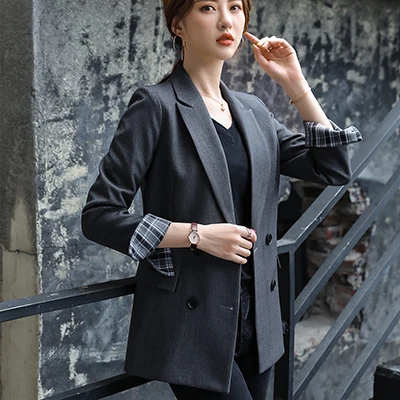 Dark Gray Blazer Для женщин однобортный однотонный Блейзер Женский пальто трех до двенадцати лет Модные Пиджаки Верхняя одежда высокого качества, куртки, 5XL - Цвет: Dark Gray Blazer