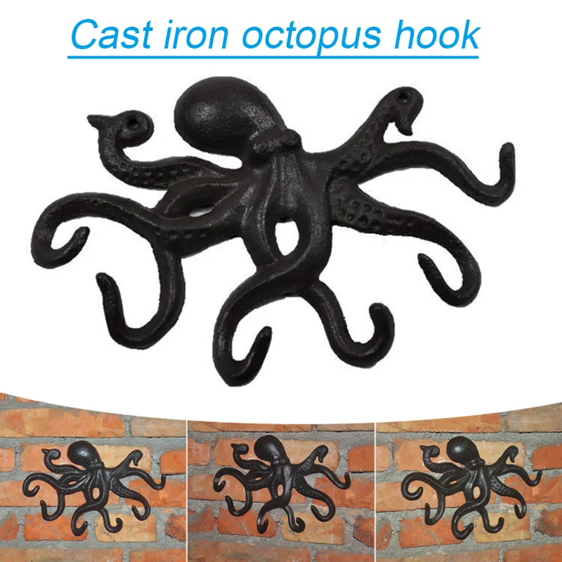 

Cast Iron Octopus Decorative Coat Hook Wall Mounted Nautical Hand Towel Rack Holder Rustic Metal Clothing Hanger D1