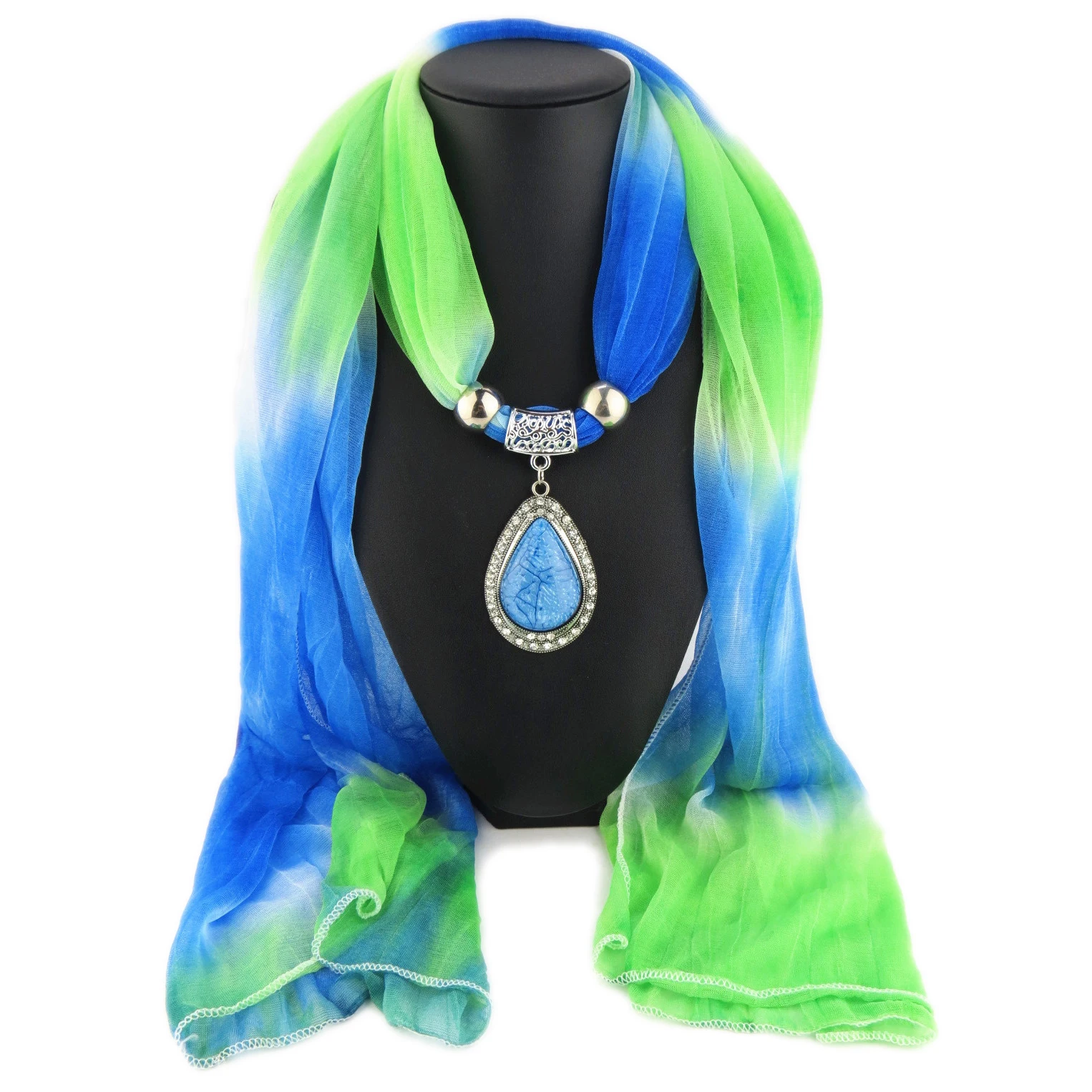 

pendant jewellery scarfs gradual colors ring shawls summer water drop pendants women scarf necklace wear