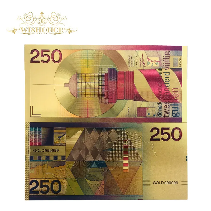 10 шт./партия цветные голландские 250 гульден золотые банкноты реплика для