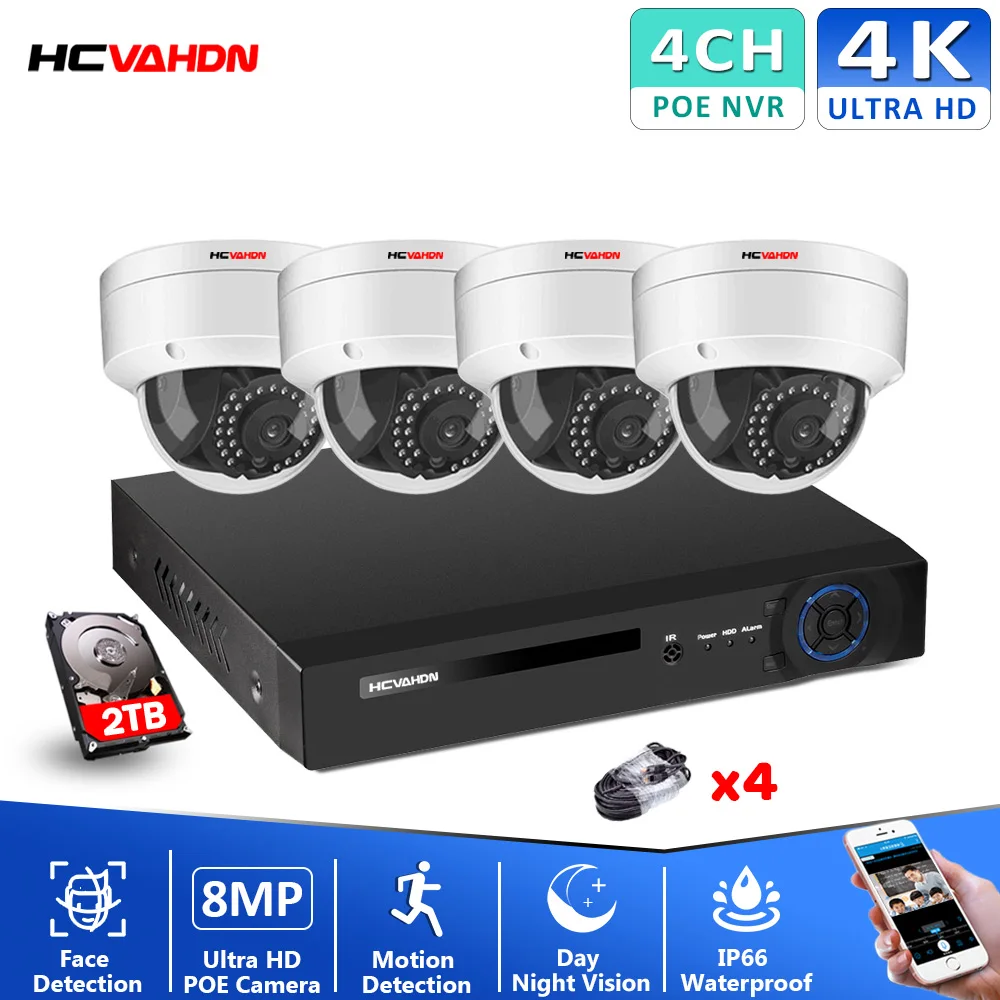 

H.265+ 8MP POE NVR 4K AI Explosion-proof Dome CCTV Security Camera System Face Detection Video Surveillance Camera Kits P2P