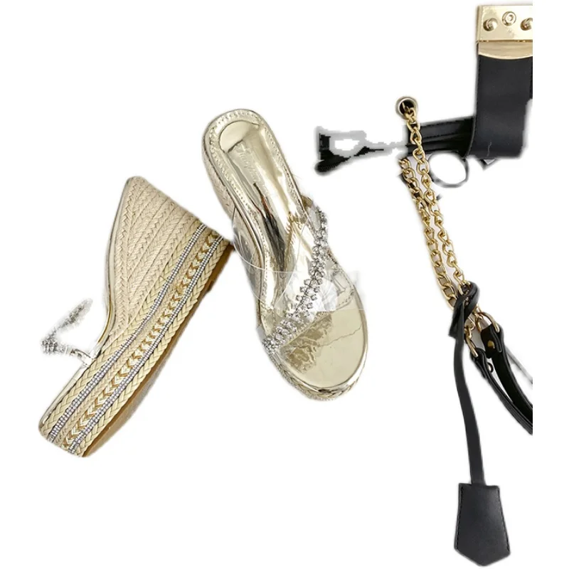 

Fashion Wedges Heel Sandals Women's Summer Wear Cross Strap Rhinestone Fashion Versatile High Heel Women Shoes