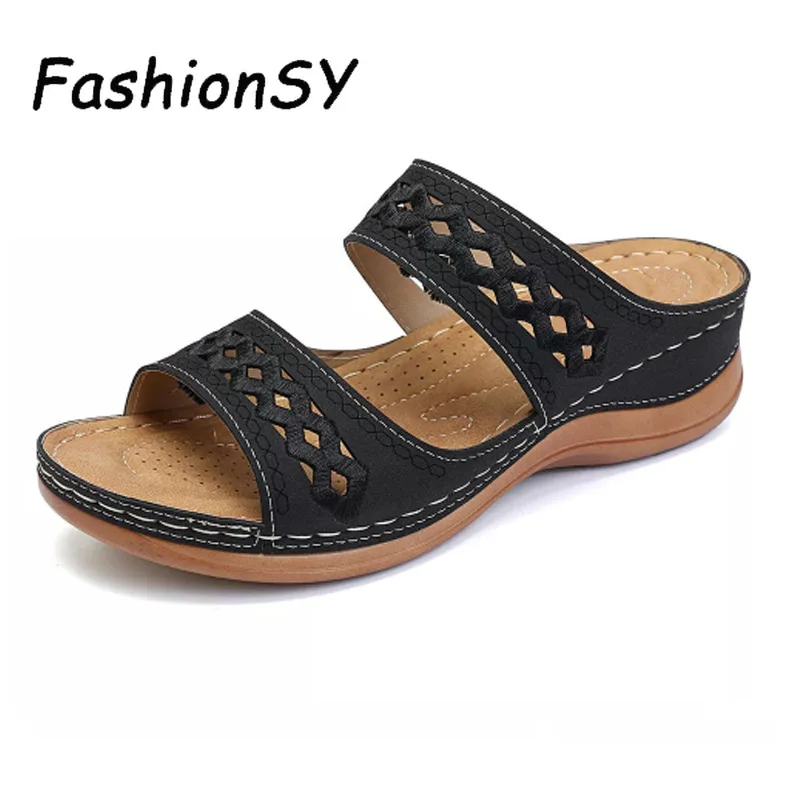 

Women Flat slippers slides Hollow Out Retro Round Toe Ladies Shoes Plus Size Soft Female Slip On Slippers shoes