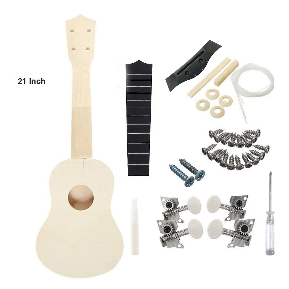 

DIY 21 Inch Ukulele Kit Handmade Assembly Basswood Body Ukulele Hawaiian Guitar Musical Instrument for Kids Students Beginners
