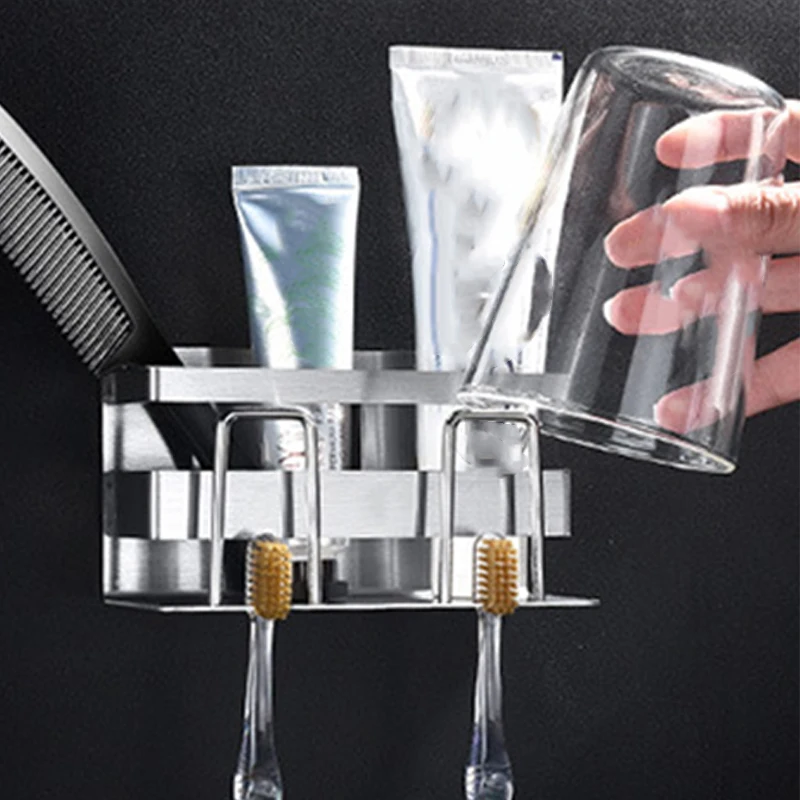 

1 Pcs Wall Mount Creative Toothbrush Holder Stainless Steel Bathroom Storage Toothbrush Holder Toothbrush Organizer