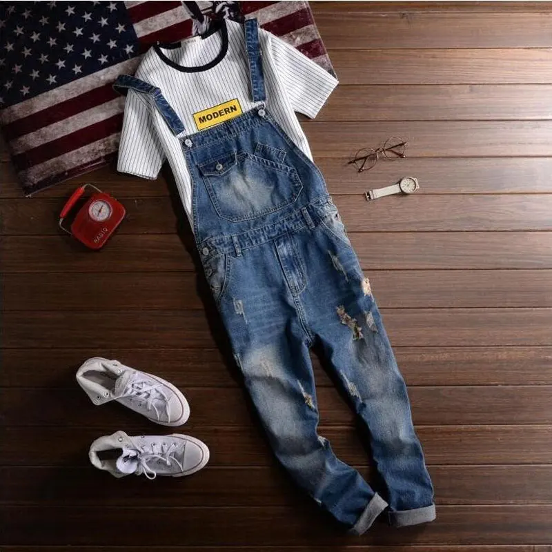 Мужской джинсовый комбинезон Новый Повседневный светильник синие джинсовые