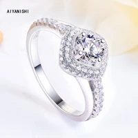 aiyanishi 925 sterling silver wedding ring double halo round sona diamond finger ring for women silver love jewelry gift anillos