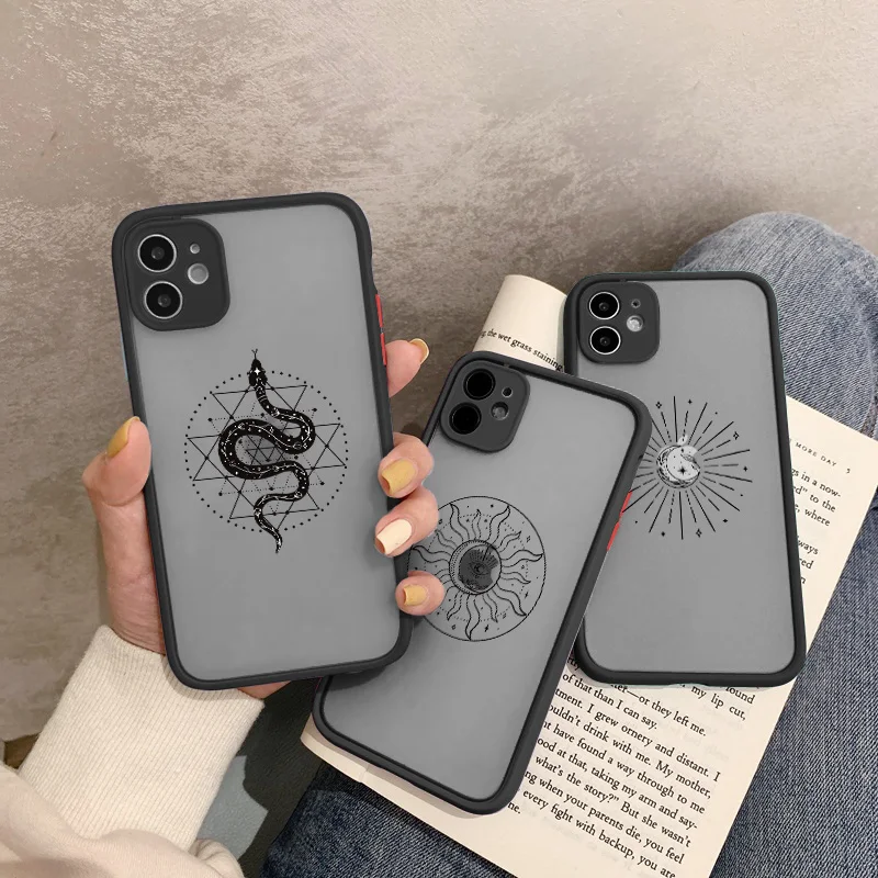Mysterious Totem Sun Snake Phone Case Cover For iphone 13 12 Mini 11 14 pro max X XR XS MAX SE2 8 7 Plus hard simple case fundas