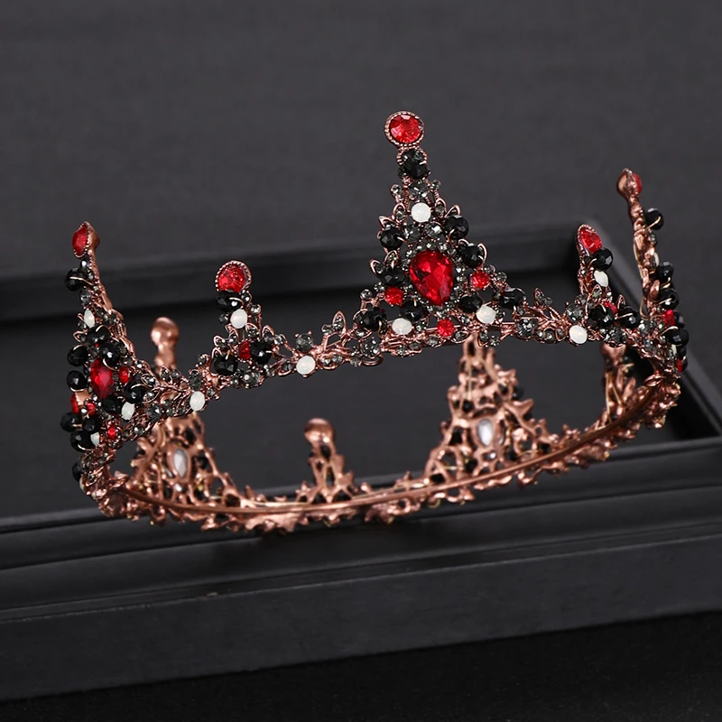 Винтажная круглая красная черная Хрустальная Королевская корона для свадьбы
