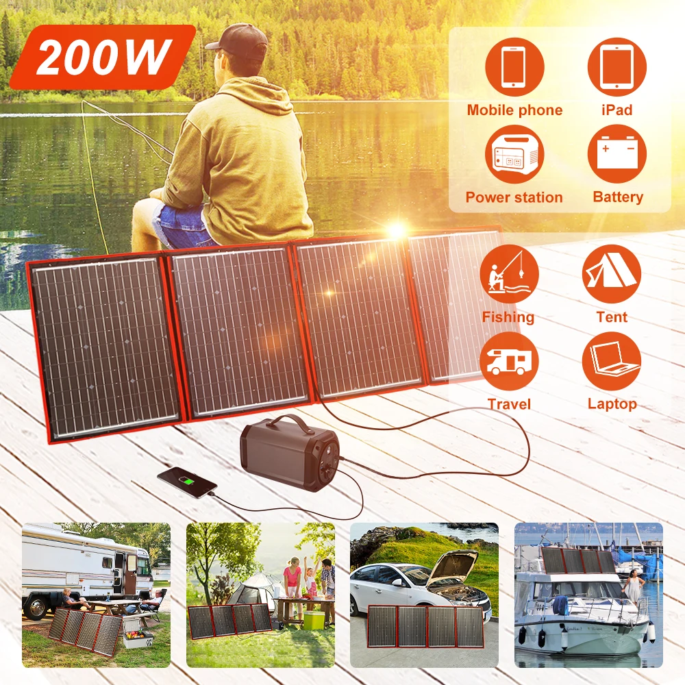 Dokio-paneles solares plegables, 200W, 18V, China, 12V, carga de batería Solar, autocaravana, coche, 18V