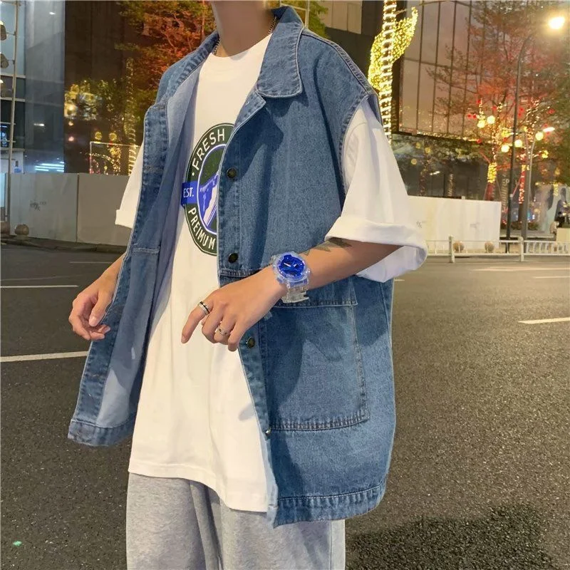 

Denim vest men men's Retro relaxed fashion brand versatile vest Jacket gilet