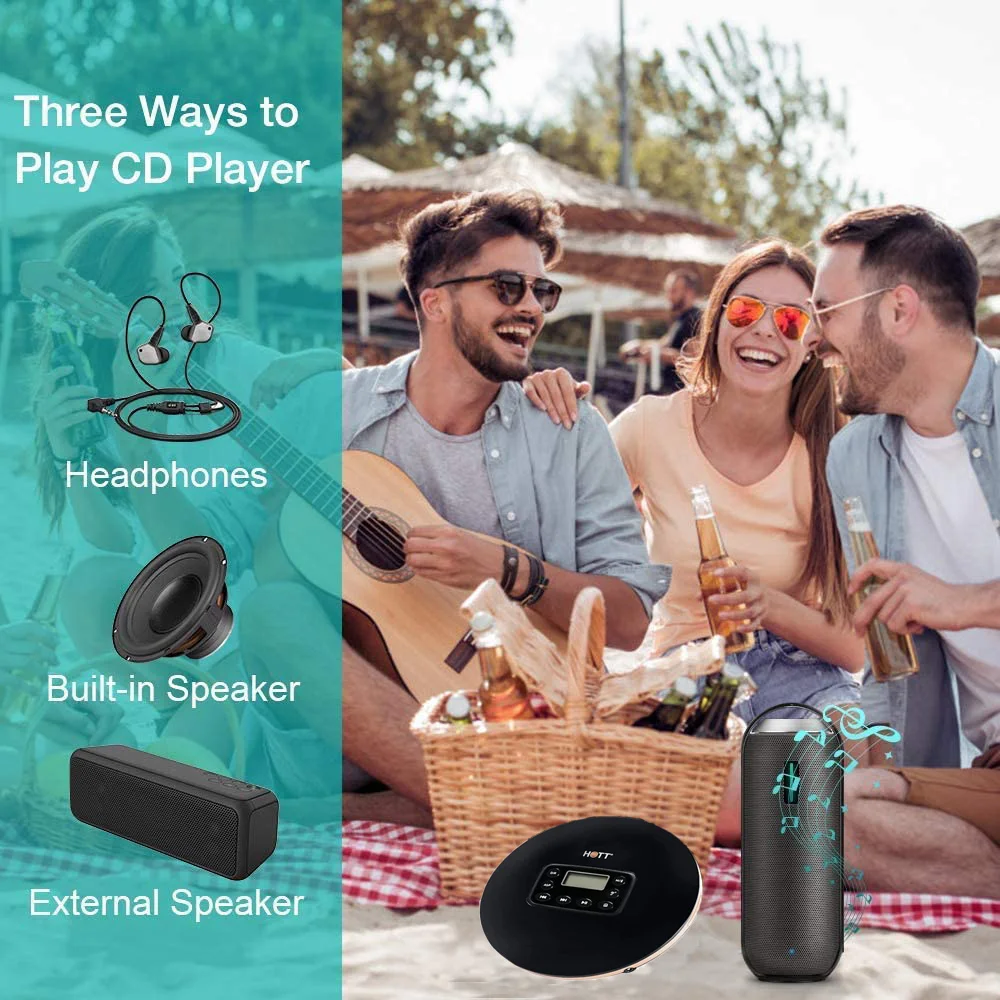 HOTT CD711T перезаряжаемый Bluetooth портативный CD плеер для дома путешествий и