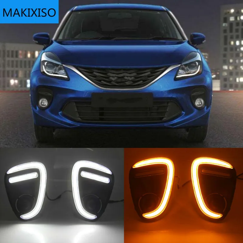 

1 пара светодиодный ных дневных ходовых огней DRL, противотуманные фары с желтыми указателями поворота, дневной свет для Suzuki Baleno 2019 2020