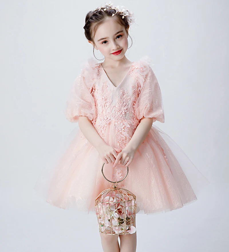 Свадебное платье с цветочной аппликацией для девочек фатиновое первого