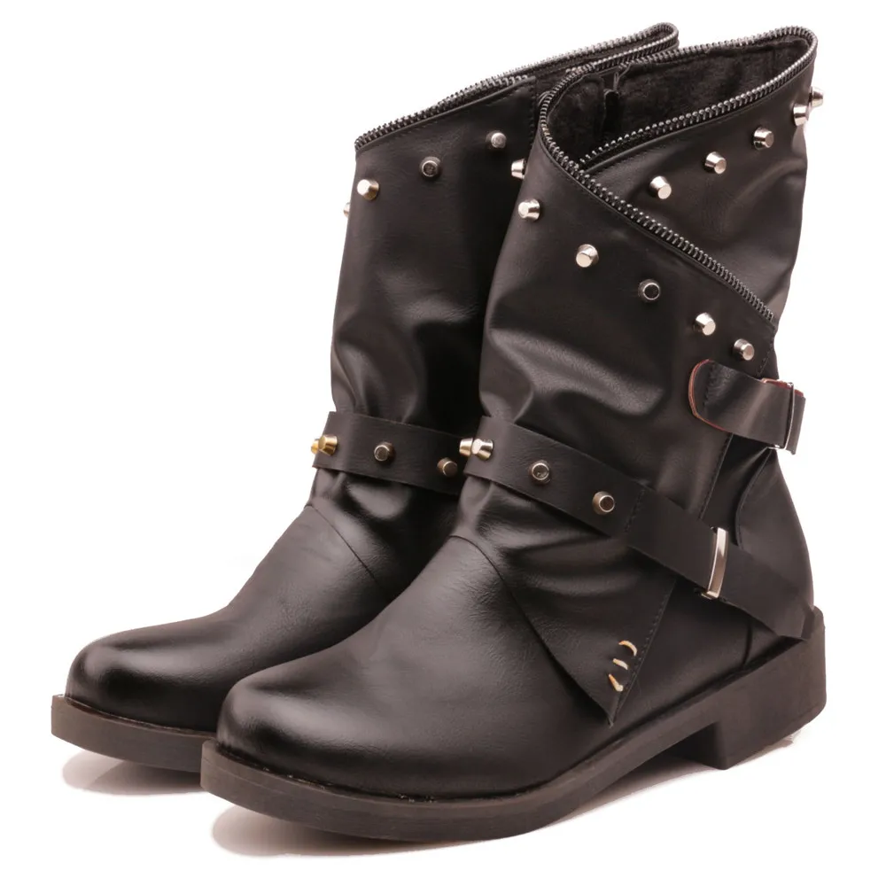 

New Women Boots Motorcycle Boots Solid Fashion Boots Autumn Boots Plus Size 34-43 Boots