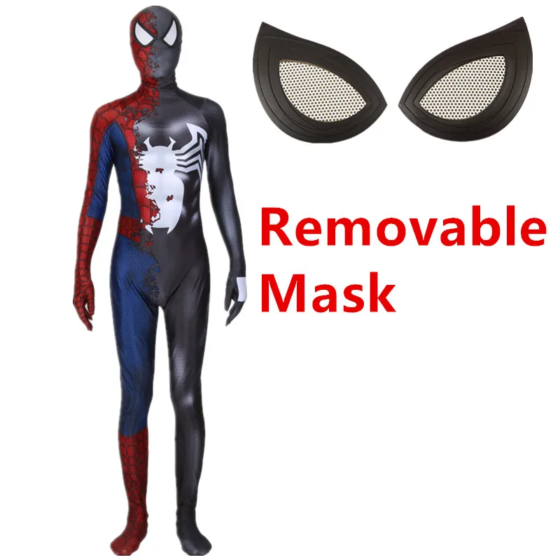 Removable Mask Symbioted Venom Удивительный Человек-Паук Мужской костюм для косплея супергерой zentai шаблон боди костюм комбинезоны - Цвет: Removable Mask