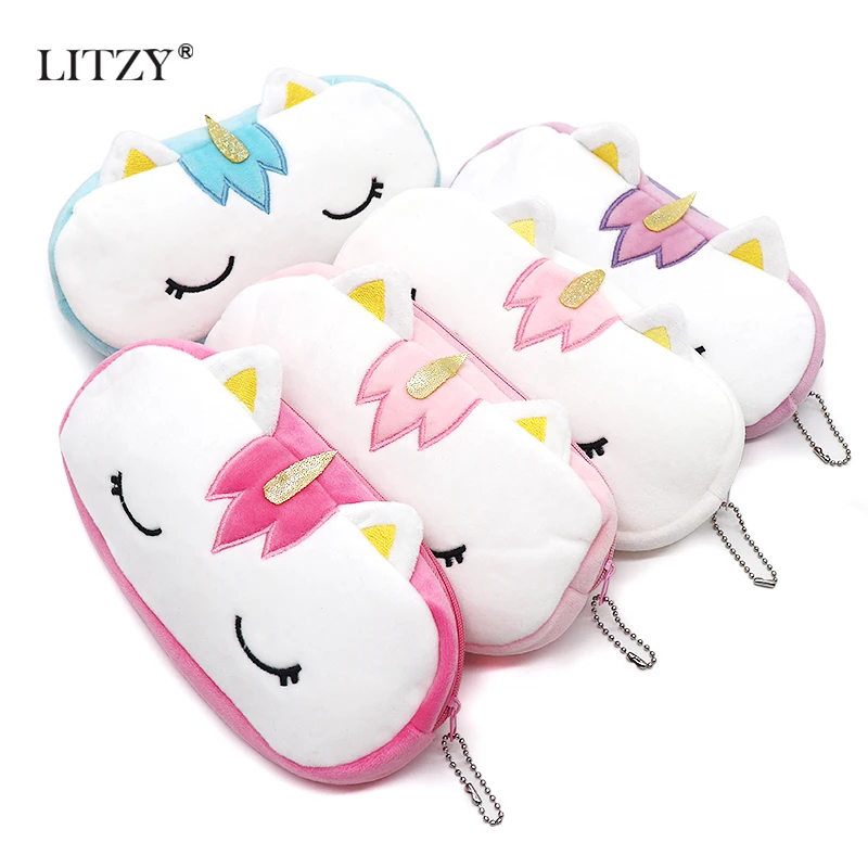 Милый плюшевый чехол для карандашей единорог сумка мальчиков и девочек милый на