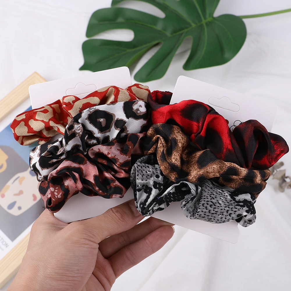 

3Pcs Silk Scrunchies Print Leopard Scrunchie Set Elastic Hair Bands Fashion Ponytail Holder Ties Headwear Women Hair Accessories