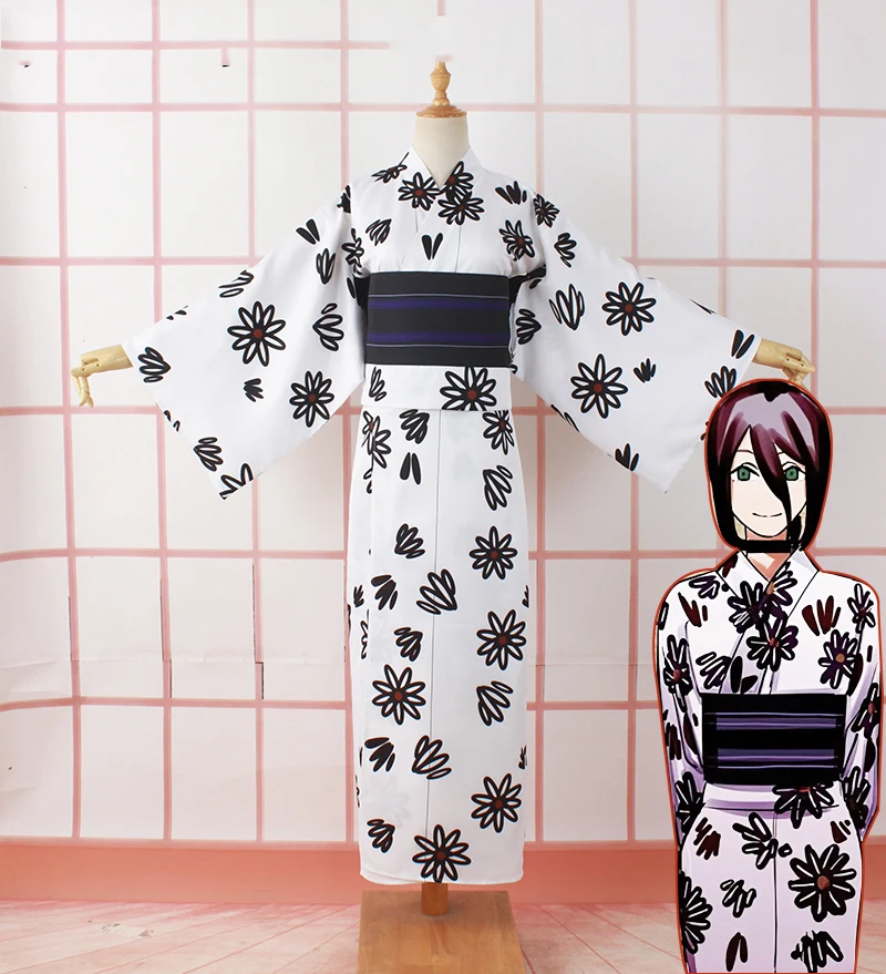 

Anime Chainsaw Man Reze Cosplay Costume Black and White Printed Kimono Yukata Halloween Party Uniform Outfits for Women Bathrobe