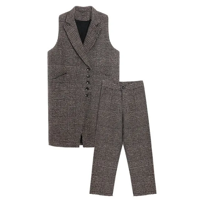 Женские костюмы комплект из двух предметов винтажная клетчатая ткань гусиные