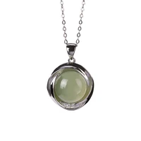 s925 sterling silver natural hetian gray jade pendant simple and stylish personality round ladies clavicle chain set chain
