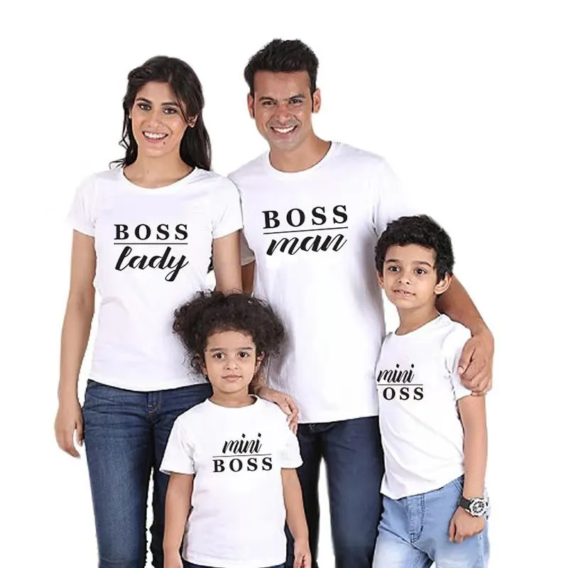 Spring And Summer Autumn Parent-child Wear Loose Short-sleeved Round Neck Cotton T-shirt BOSS Family Outfit | Мать и ребенок